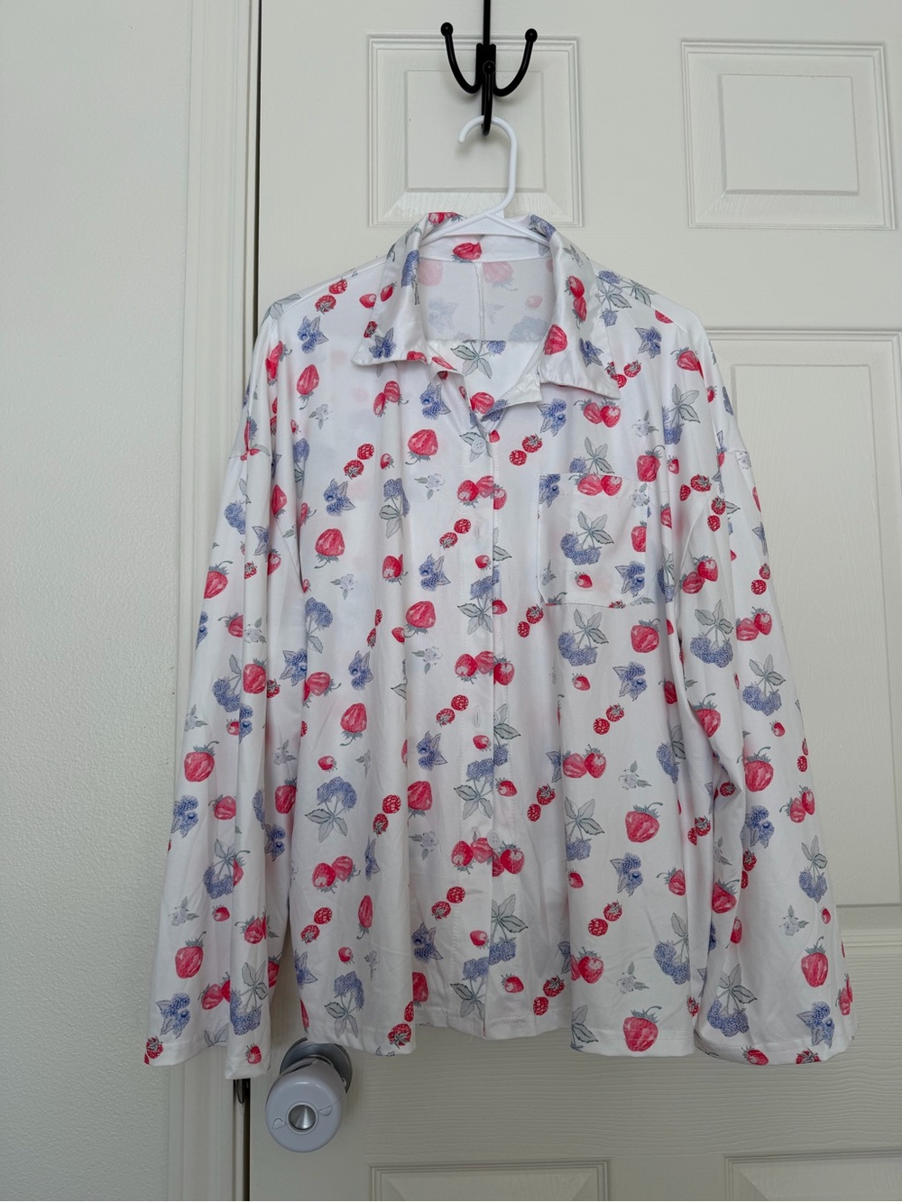 Women's White Cherry & Floral Pajama Top - Soft Button-Up